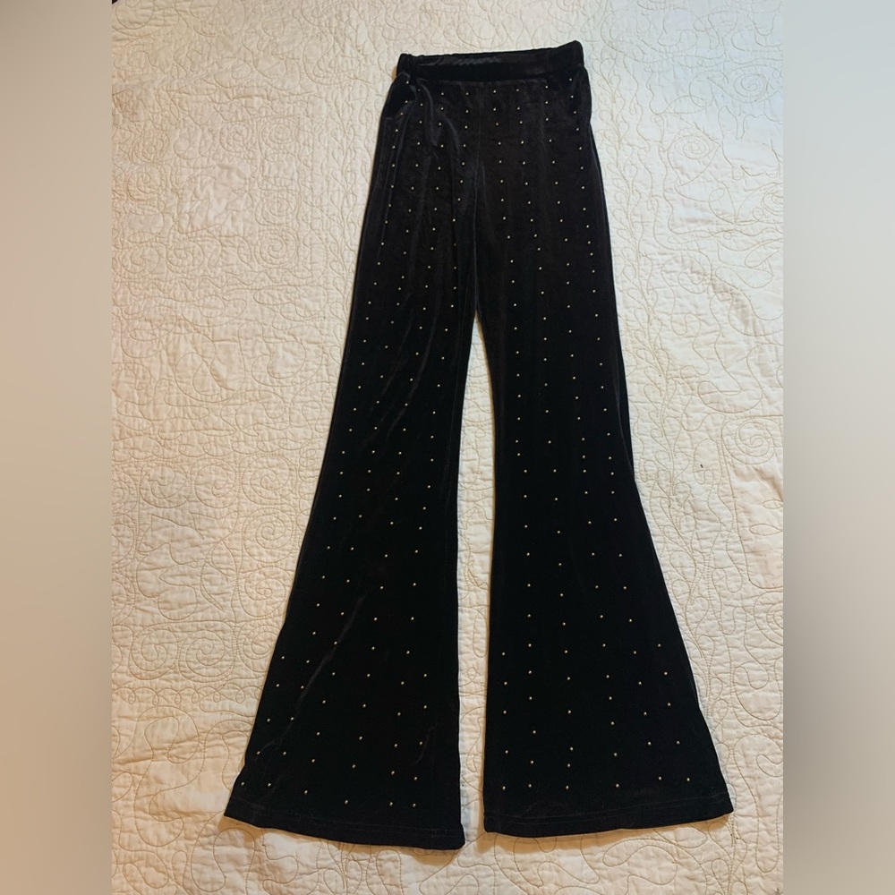 New Good Time USA Black Velvet Flare‎ Pants with Gold Beads Size Small